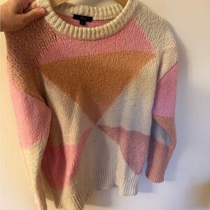J. Crew Pink and Cream Geometric Sweater